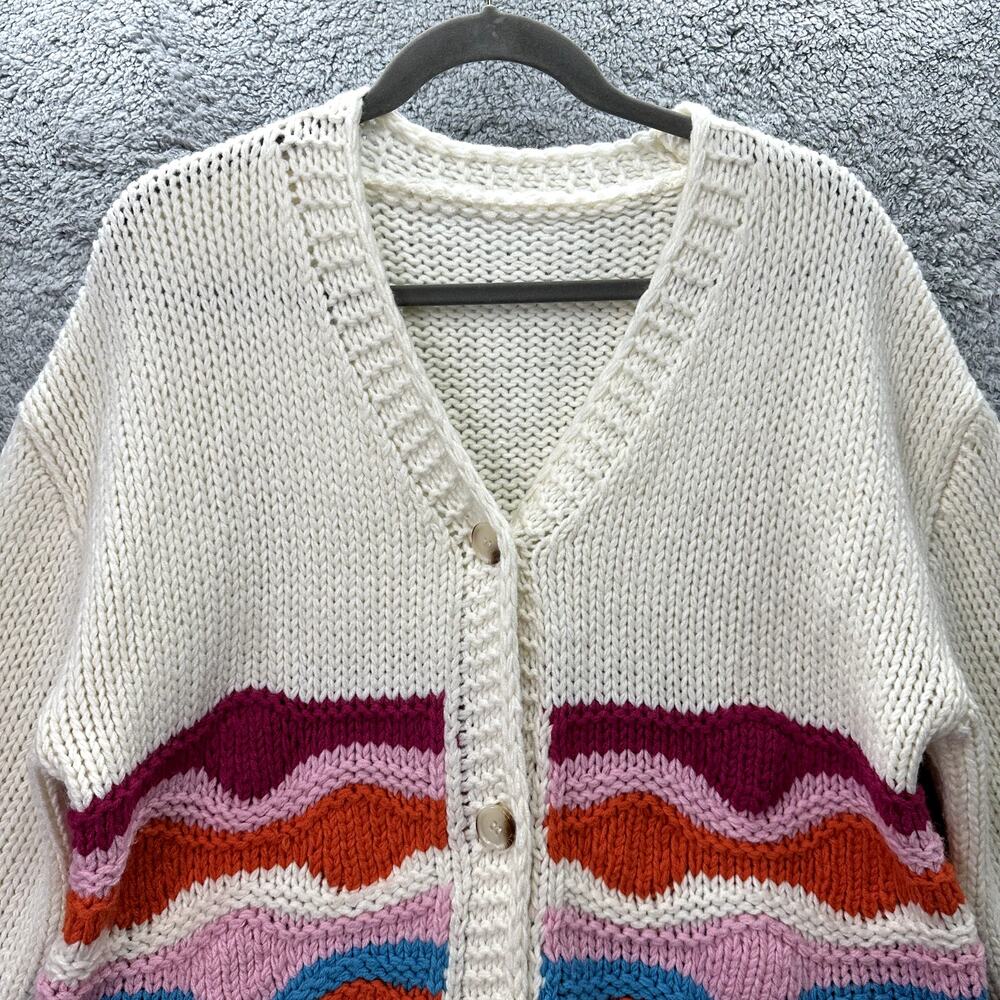 Cider Women's Large Knit Cardigan Bright Color Pattern Boho Crop Comfort EUC - Picture 5 of 10